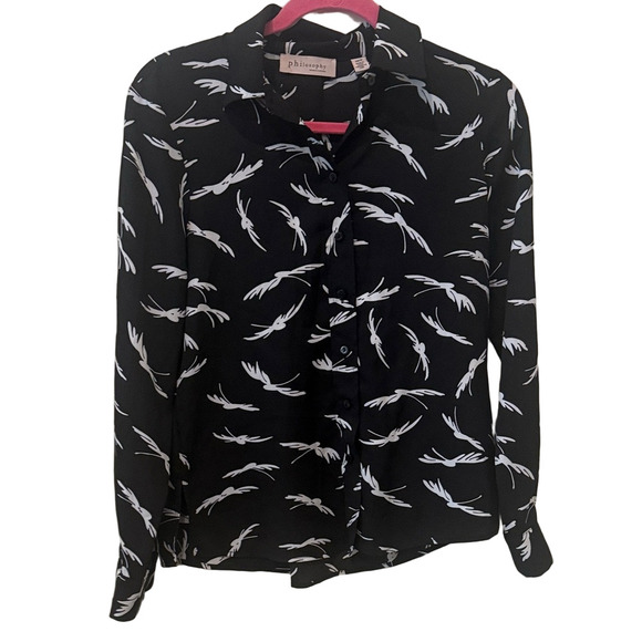 Philosophy NWT black/white dragonfly button down, XS - Picture 2 of 8